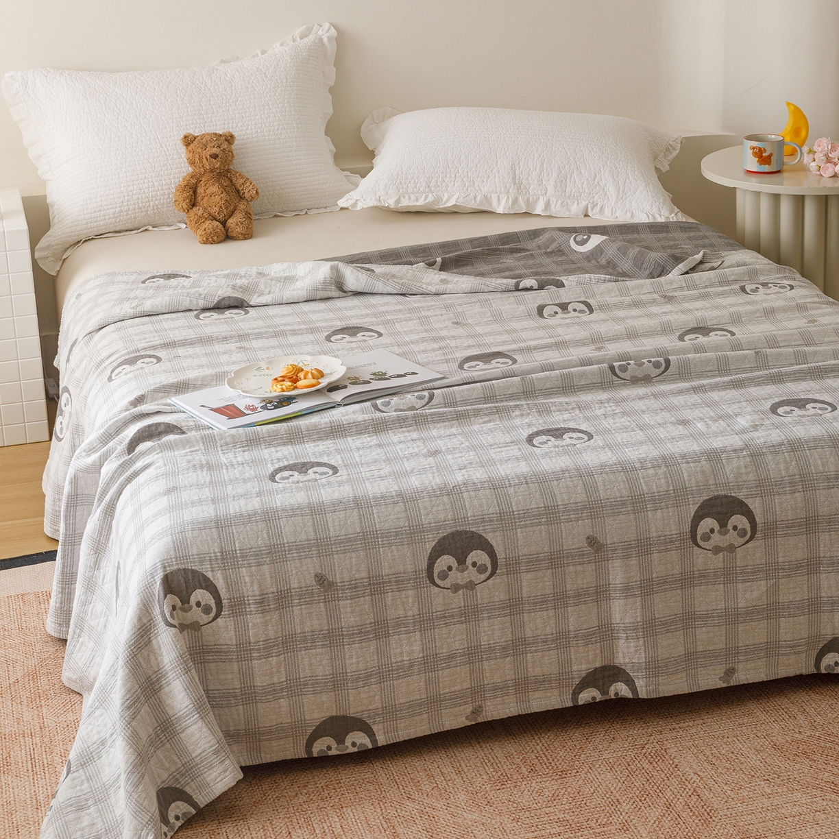 91家纺网 家纺一手货源 找家纺 悦然毛巾被 2026新款全棉纯棉三层纱布夏被毛巾被盖毯休闲色织提花卡通 暧企格语