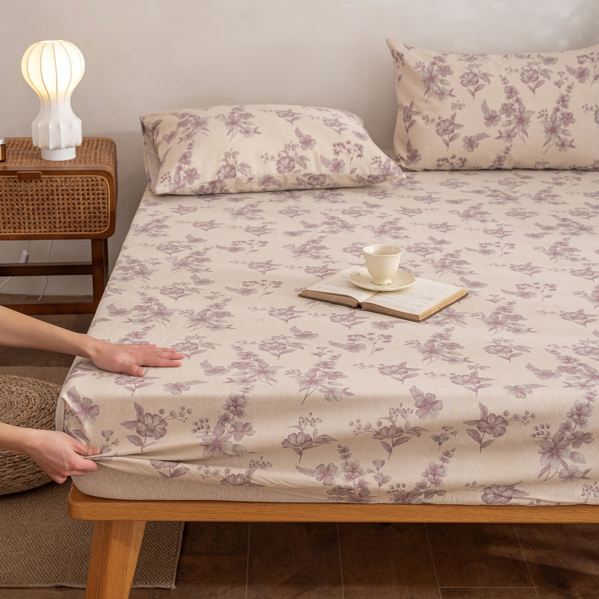 首爱家纺 2026春夏新款亚麻老粗布床笠 床笠单件 紫鸢