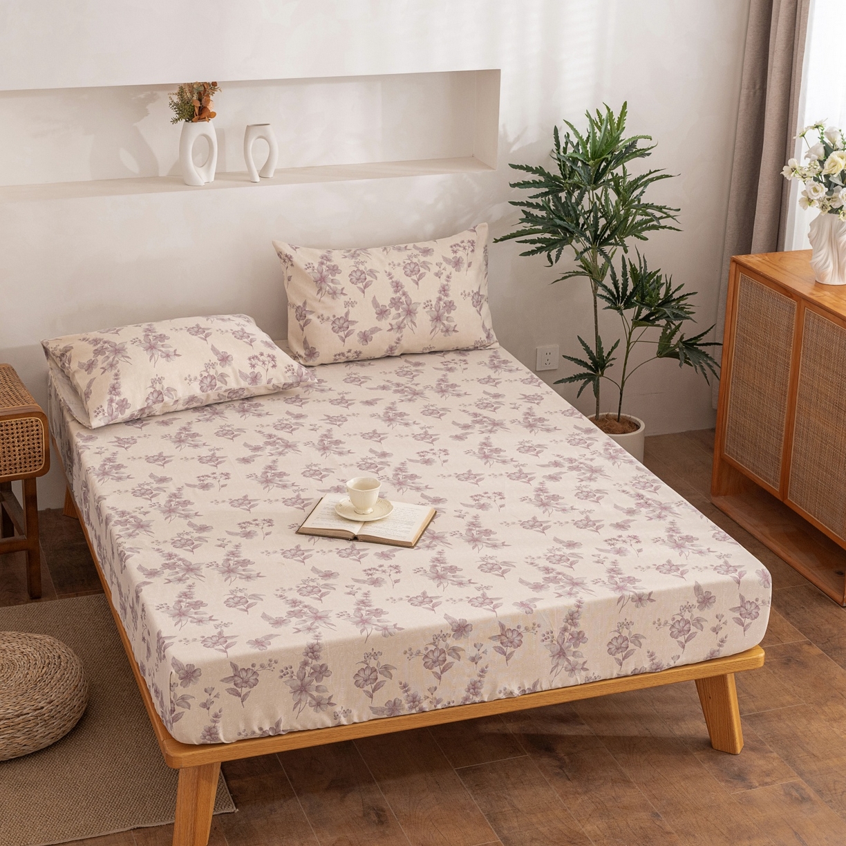 91家纺网 家纺一手货源 找家纺 首爱家纺 2026春夏新款亚麻老粗布床笠 床笠单件 紫鸢