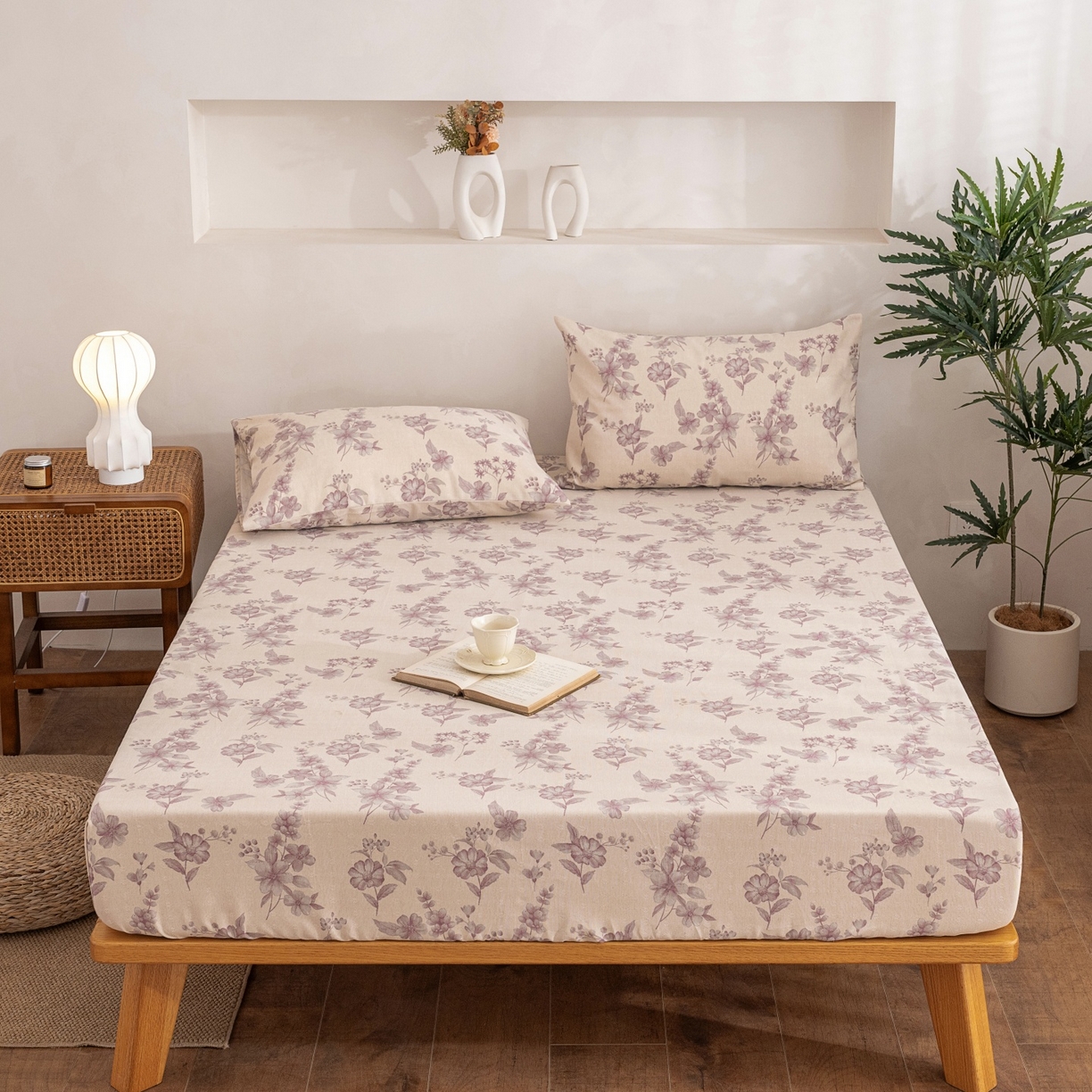 91家纺网 家纺一手货源 找家纺 首爱家纺 2026春夏新款亚麻老粗布床笠 床笠单件 紫鸢