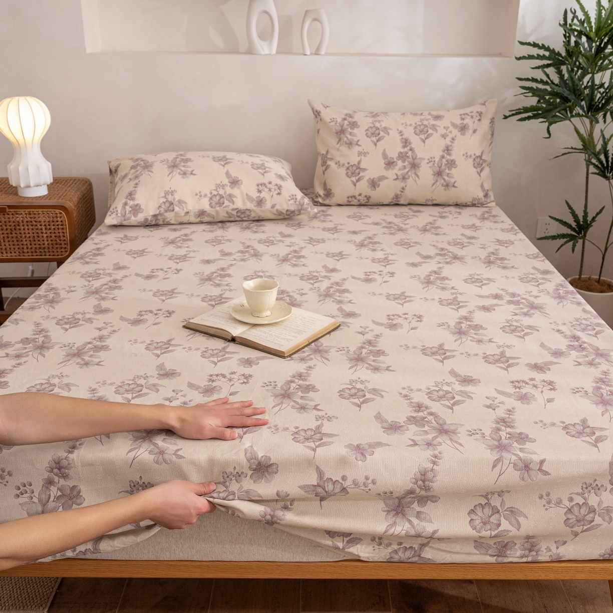 91家纺网 家纺一手货源 找家纺 首爱家纺 2026春夏新款亚麻老粗布床笠 床笠单件 紫鸢