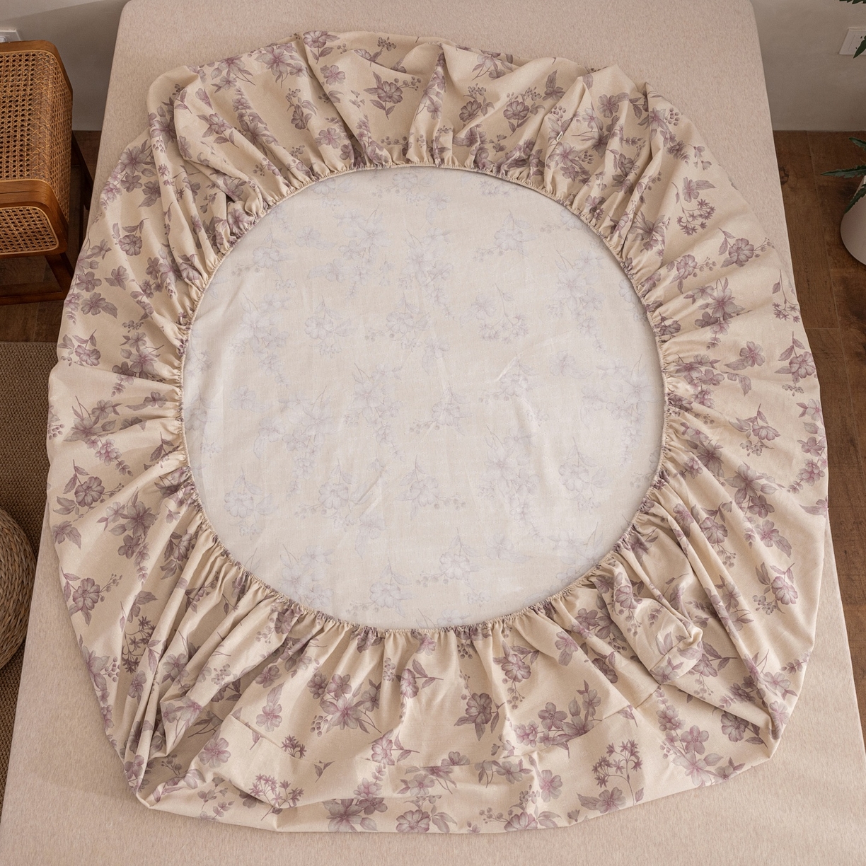 91家纺网 家纺一手货源 找家纺 首爱家纺 2026春夏新款亚麻老粗布床笠 床笠单件 紫鸢