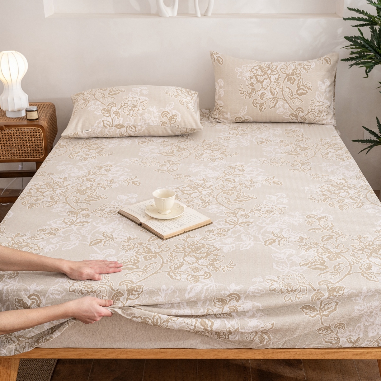 91家纺网 家纺一手货源 找家纺 棉乐町家居 2026春夏新款亚麻老粗布床笠 床笠单件 素然