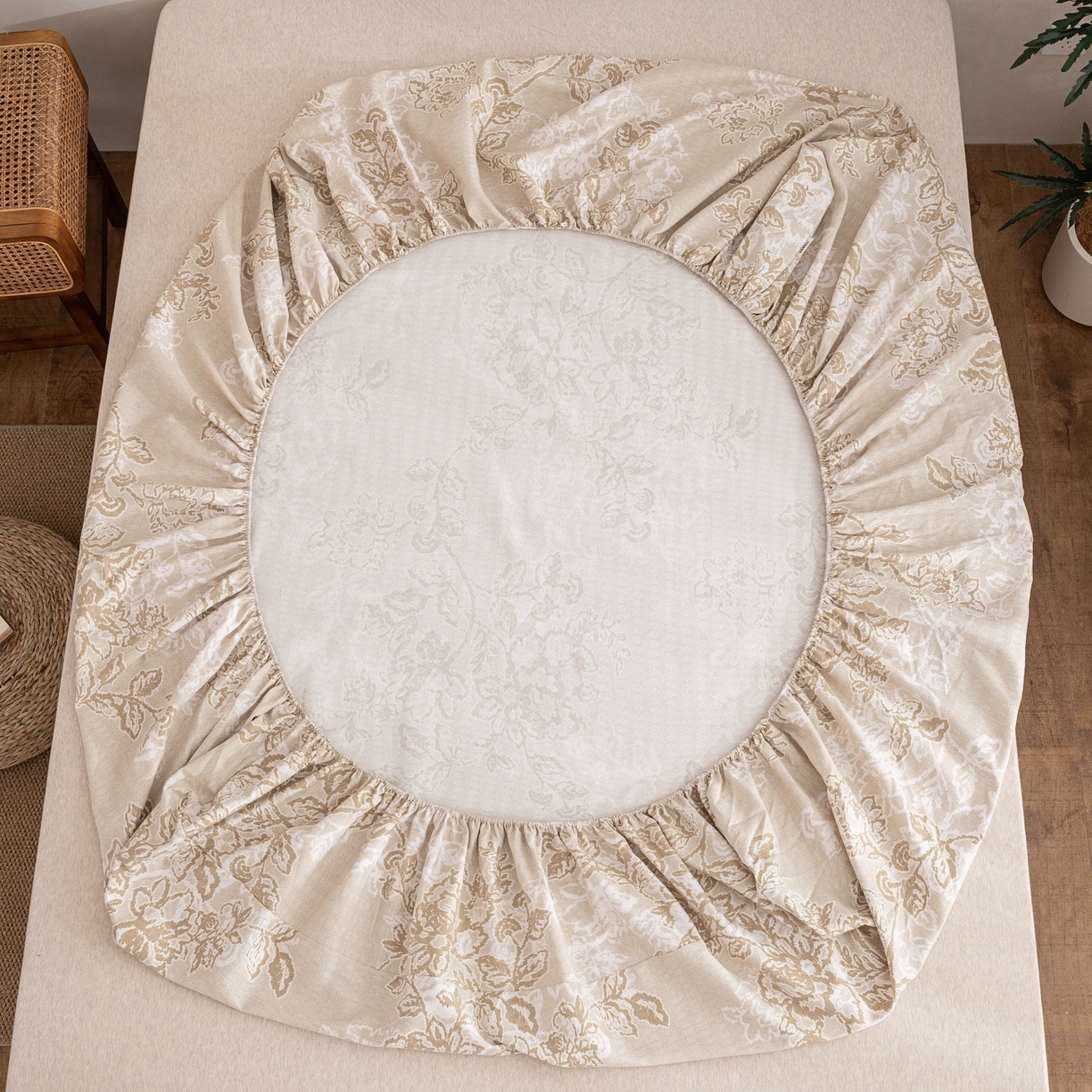 91家纺网 家纺一手货源 找家纺 棉乐町家居 2026春夏新款亚麻老粗布床笠 床笠单件 素然