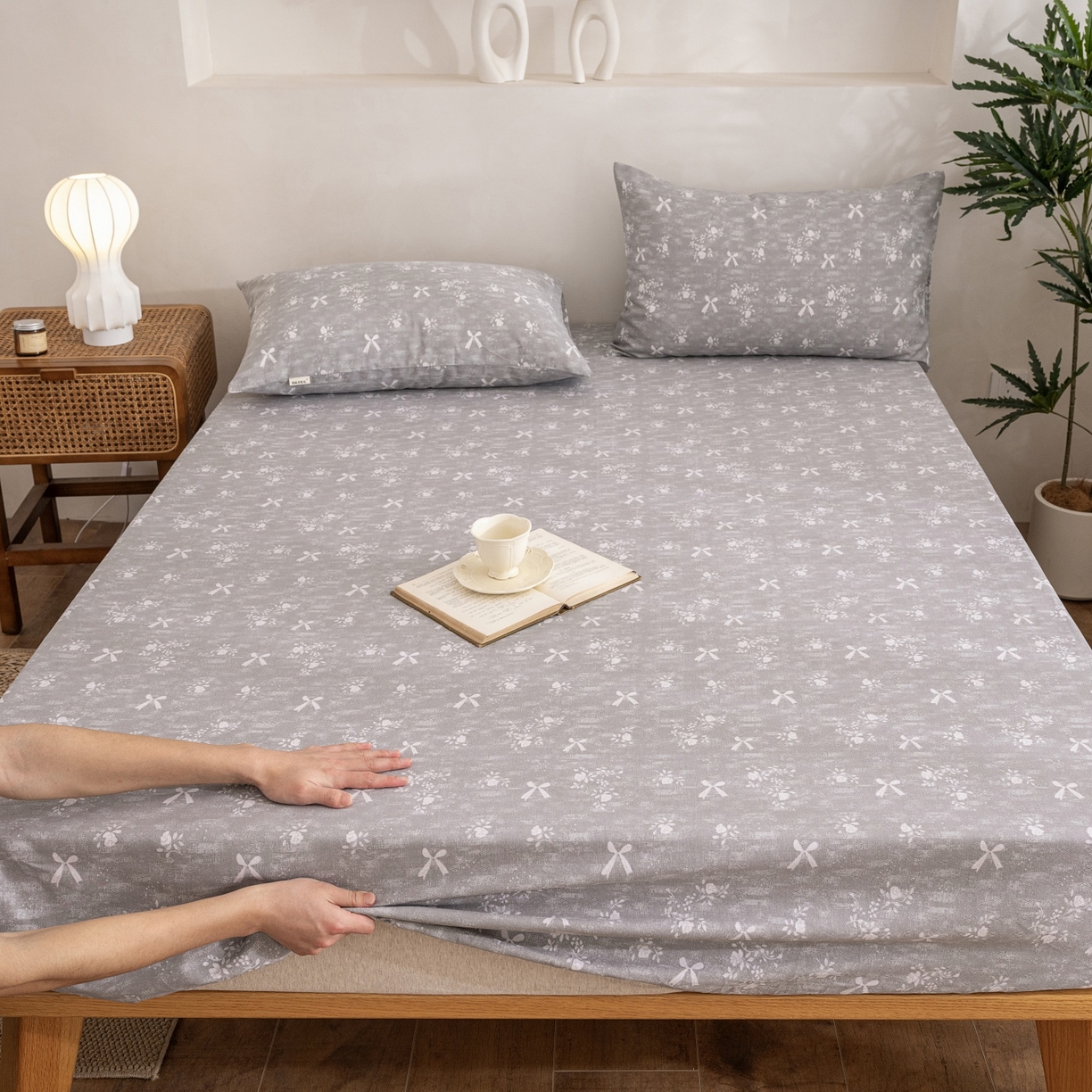 91家纺网 家纺一手货源 找家纺 棉乐町家居 2026春夏新款亚麻老粗布床笠 床笠单件 星蝶