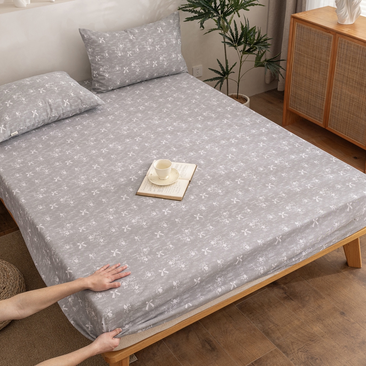 91家纺网 家纺一手货源 找家纺 棉乐町家居 2026春夏新款亚麻老粗布床笠 床笠单件 星蝶