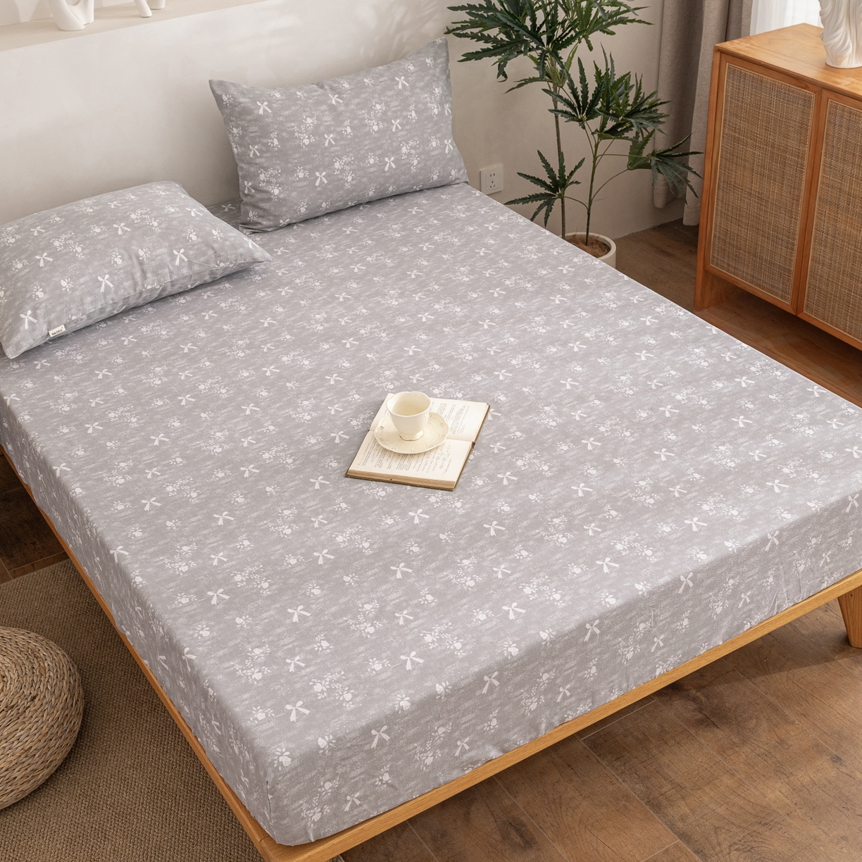 91家纺网 家纺一手货源 找家纺 棉乐町家居 2026春夏新款亚麻老粗布床笠 床笠单件 星蝶