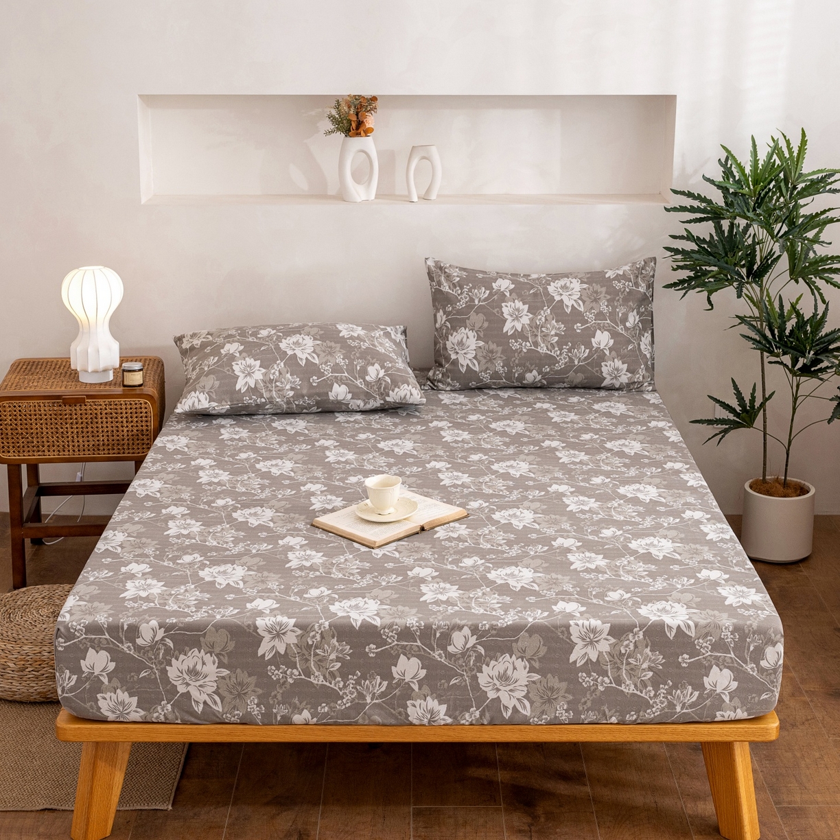 91家纺网 家纺一手货源 找家纺 棉乐町家居 2026春夏新款亚麻老粗布床笠 床笠单件 墨棠