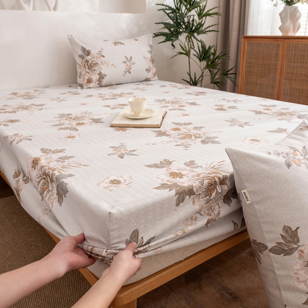 91家纺网 家纺一手货源 找家纺 棉乐町家居 2026春夏新款亚麻老粗布床笠 床笠单件 晚棠