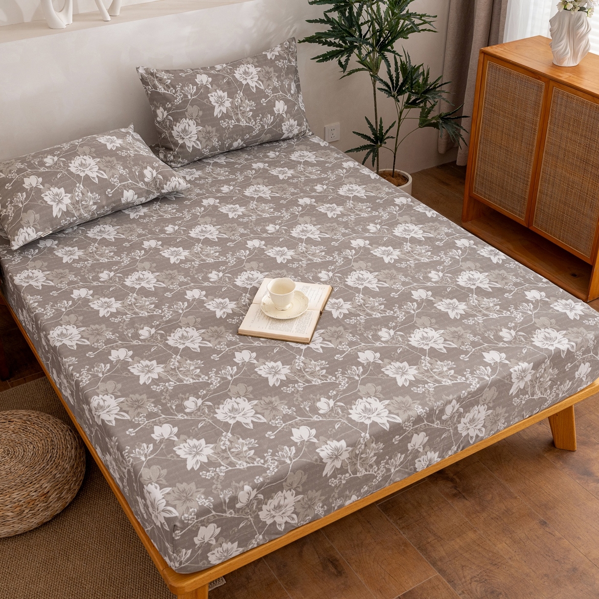 91家纺网 家纺一手货源 找家纺 棉乐町家居 2026春夏新款亚麻老粗布床笠 床笠单件 墨棠