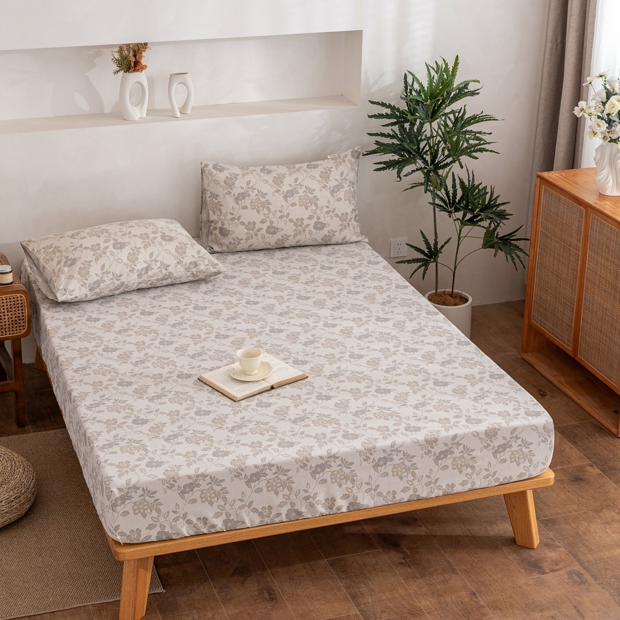 91家纺网 家纺一手货源 找家纺 棉乐町家居 2026春夏新款亚麻老粗布床笠 床笠单件 杏薇