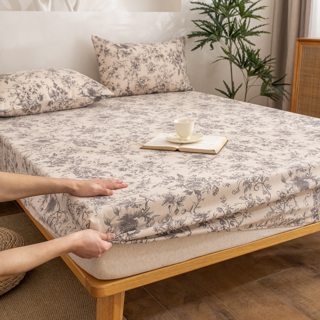 91家纺网 家纺一手货源 找家纺 棉乐町家居 2026春夏新款亚麻老粗布床笠 床笠单件 霜藤