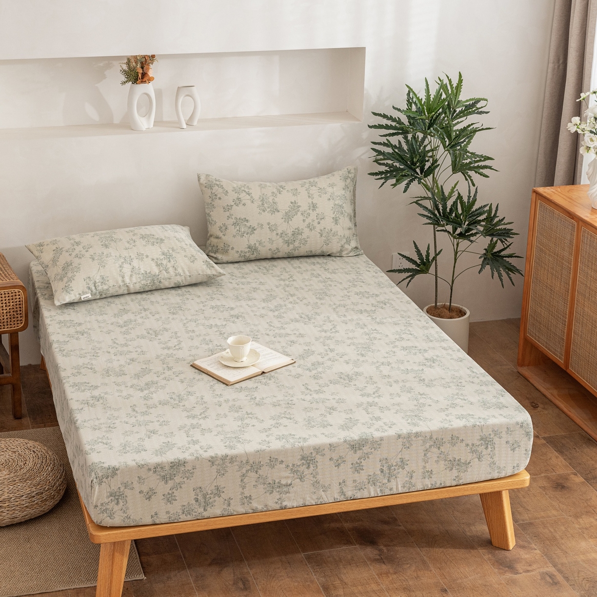 91家纺网 家纺一手货源 找家纺 棉乐町家居 2026春夏新款亚麻老粗布床笠 床笠单件 青岚