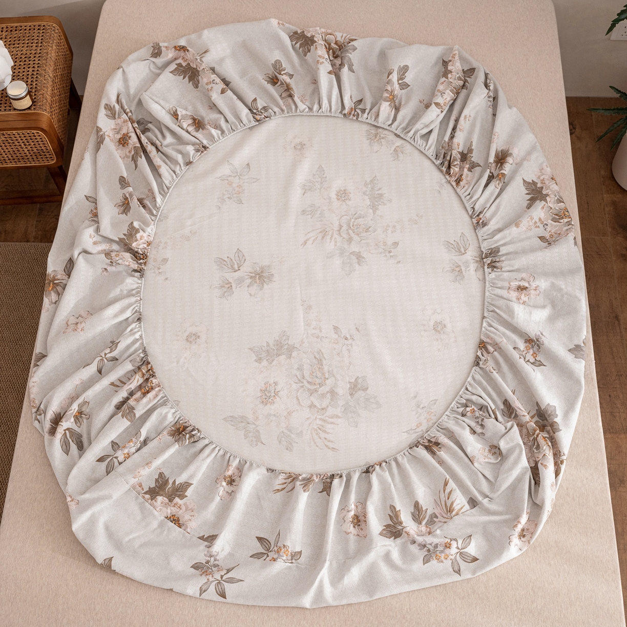 91家纺网 家纺一手货源 找家纺 棉乐町家居 2026春夏新款亚麻老粗布床笠 床笠单件 晚棠