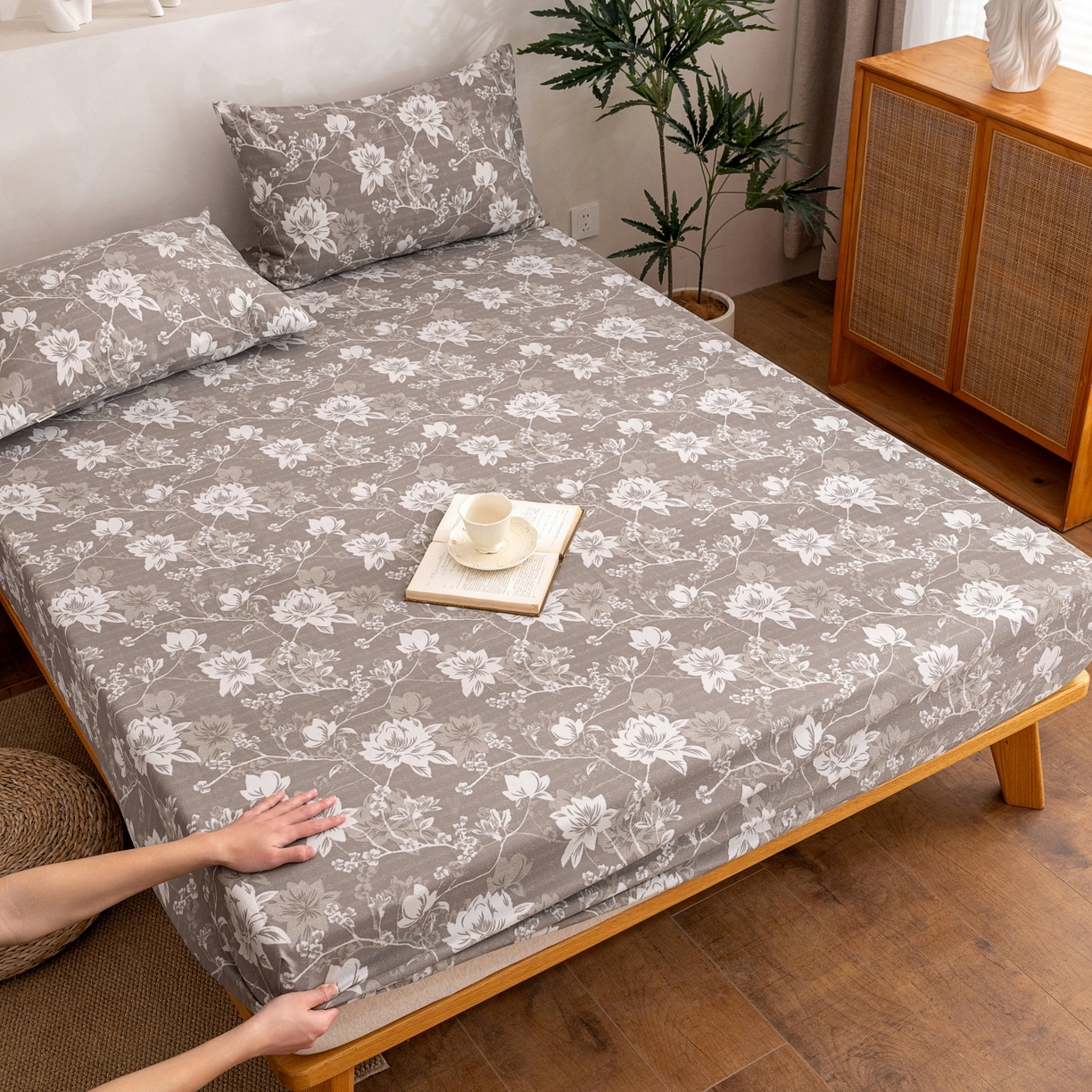 91家纺网 家纺一手货源 找家纺 棉乐町家居 2026春夏新款亚麻老粗布床笠 床笠单件 墨棠