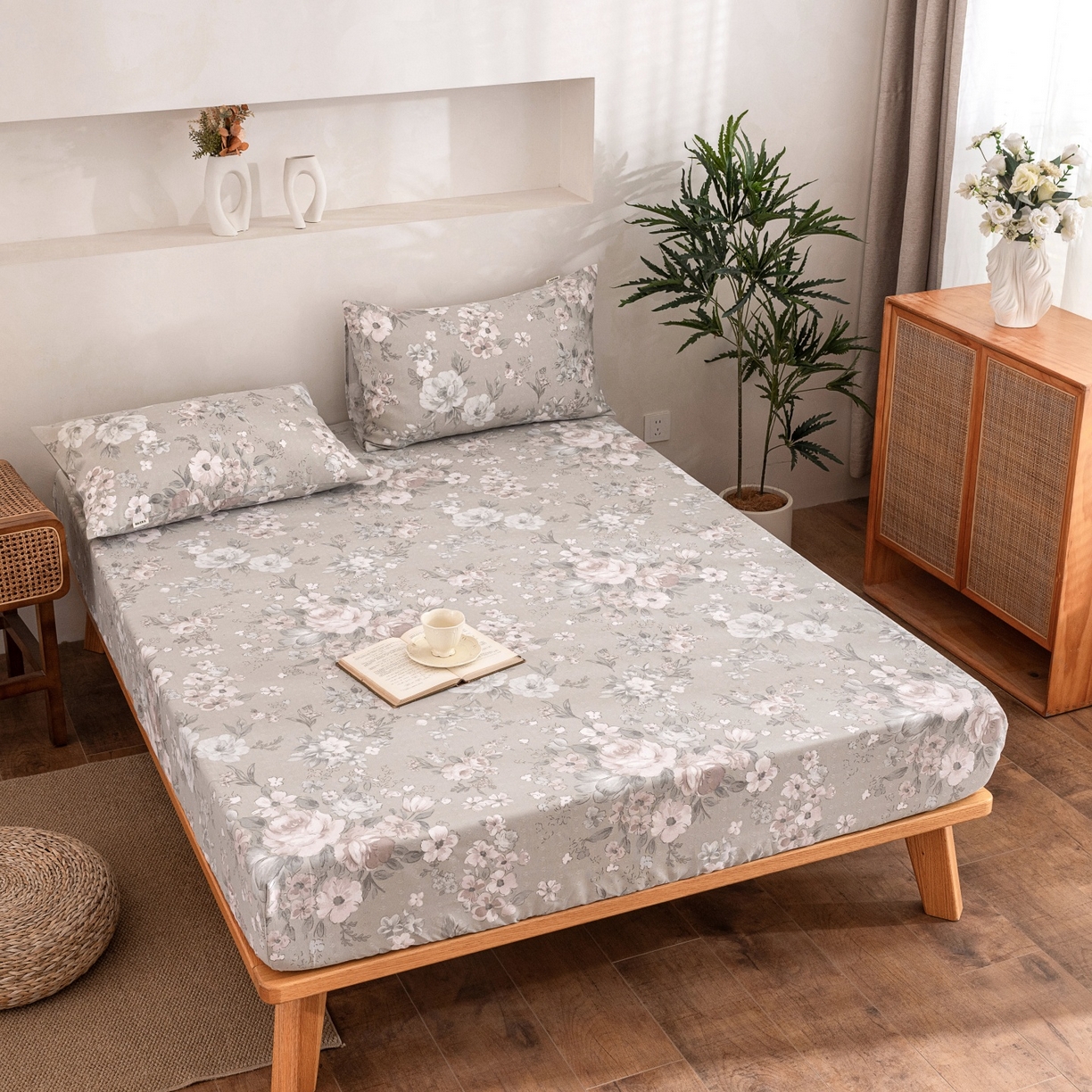 91家纺网 家纺一手货源 找家纺 棉乐町家居 2026春夏新款亚麻老粗布床笠 床笠单件 烟茵