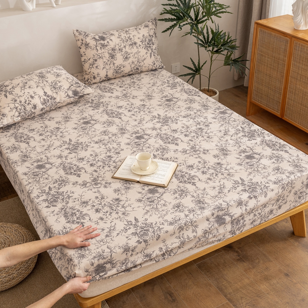 91家纺网 家纺一手货源 找家纺 棉乐町家居 2026春夏新款亚麻老粗布床笠 床笠单件 霜藤