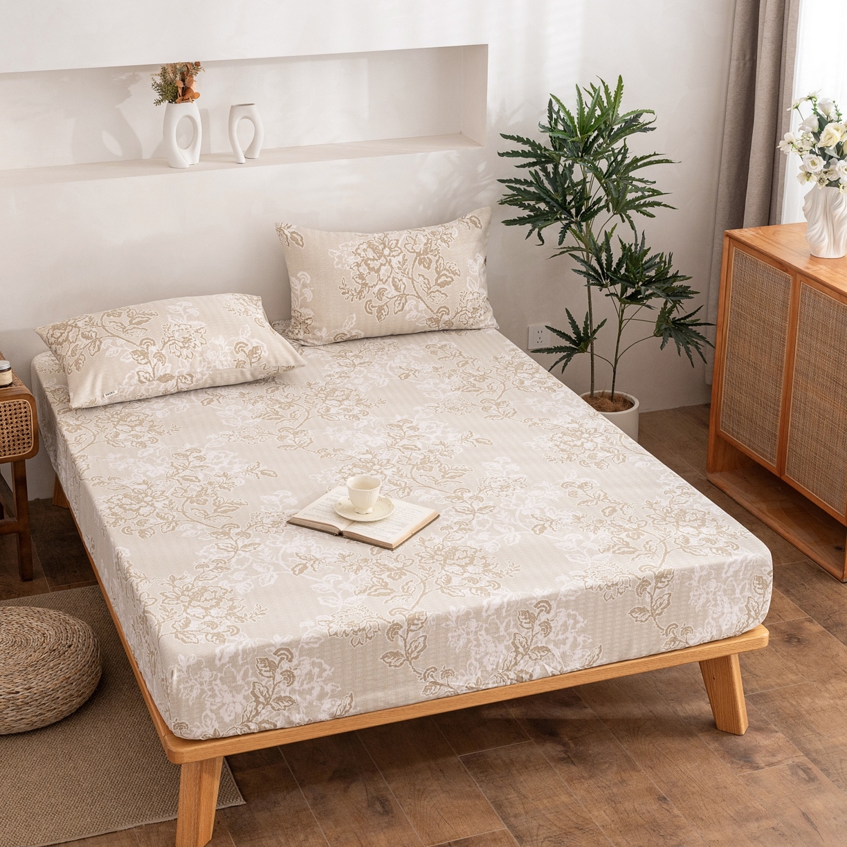 91家纺网 家纺一手货源 找家纺 金泰莱 2026春夏新款亚麻老粗布床笠 床笠单件 素然