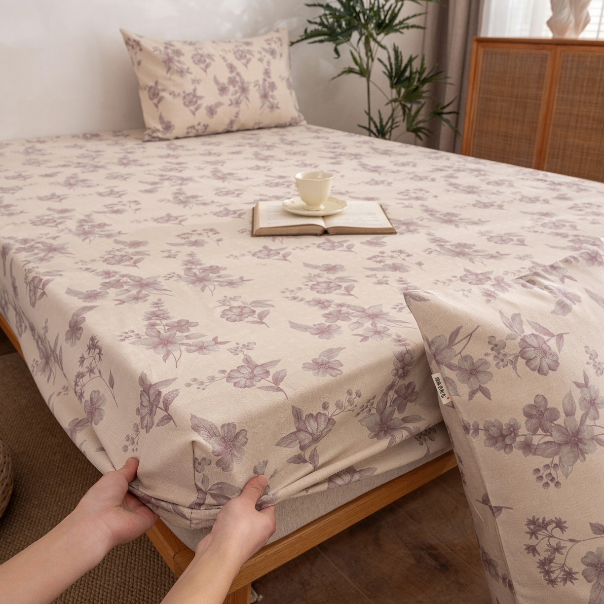 91家纺网 家纺一手货源 找家纺 金泰莱 2026春夏新款亚麻老粗布床笠 床笠单件 紫鸢