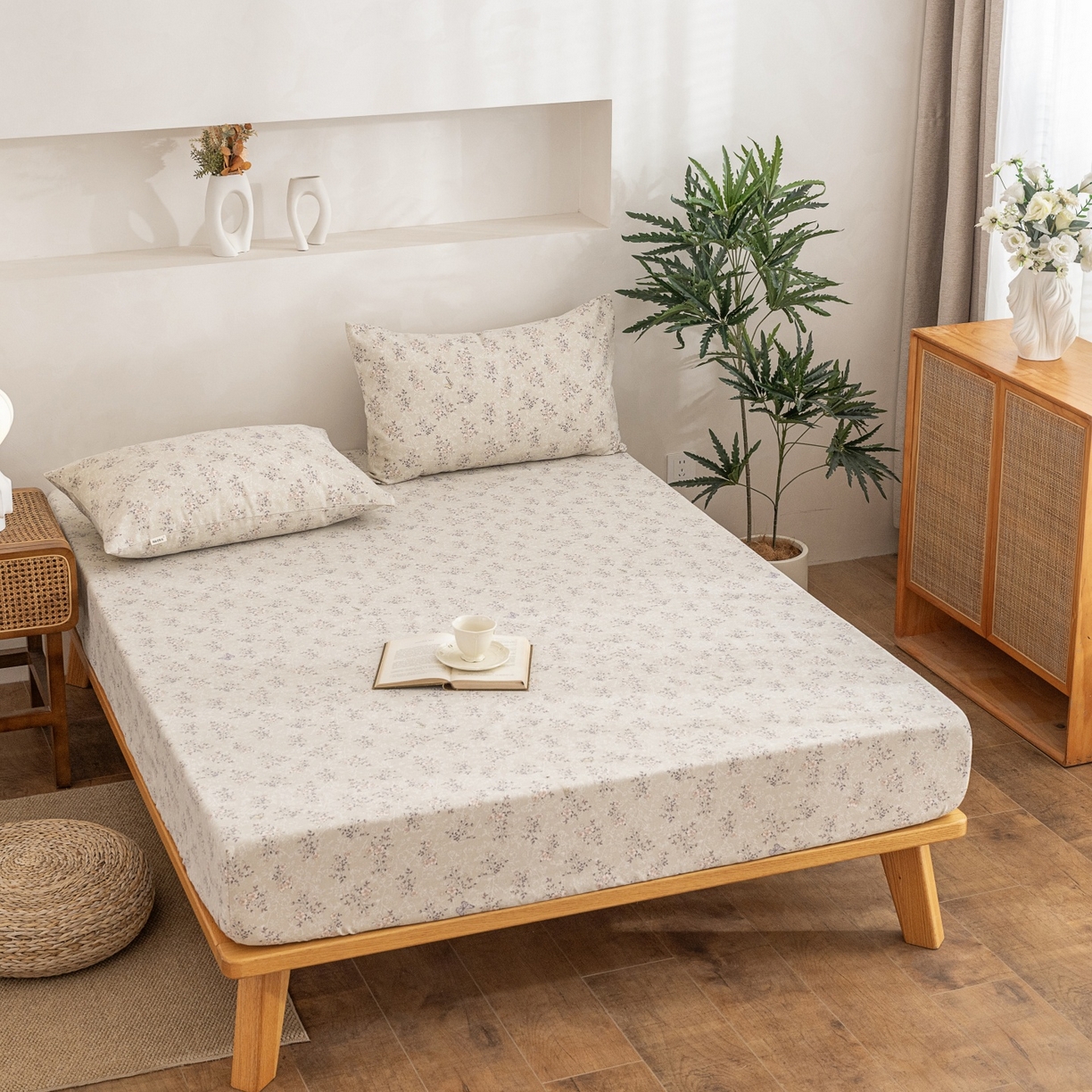 91家纺网 家纺一手货源 找家纺 金泰莱 2026春夏新款亚麻老粗布床笠 床笠单件 雾花