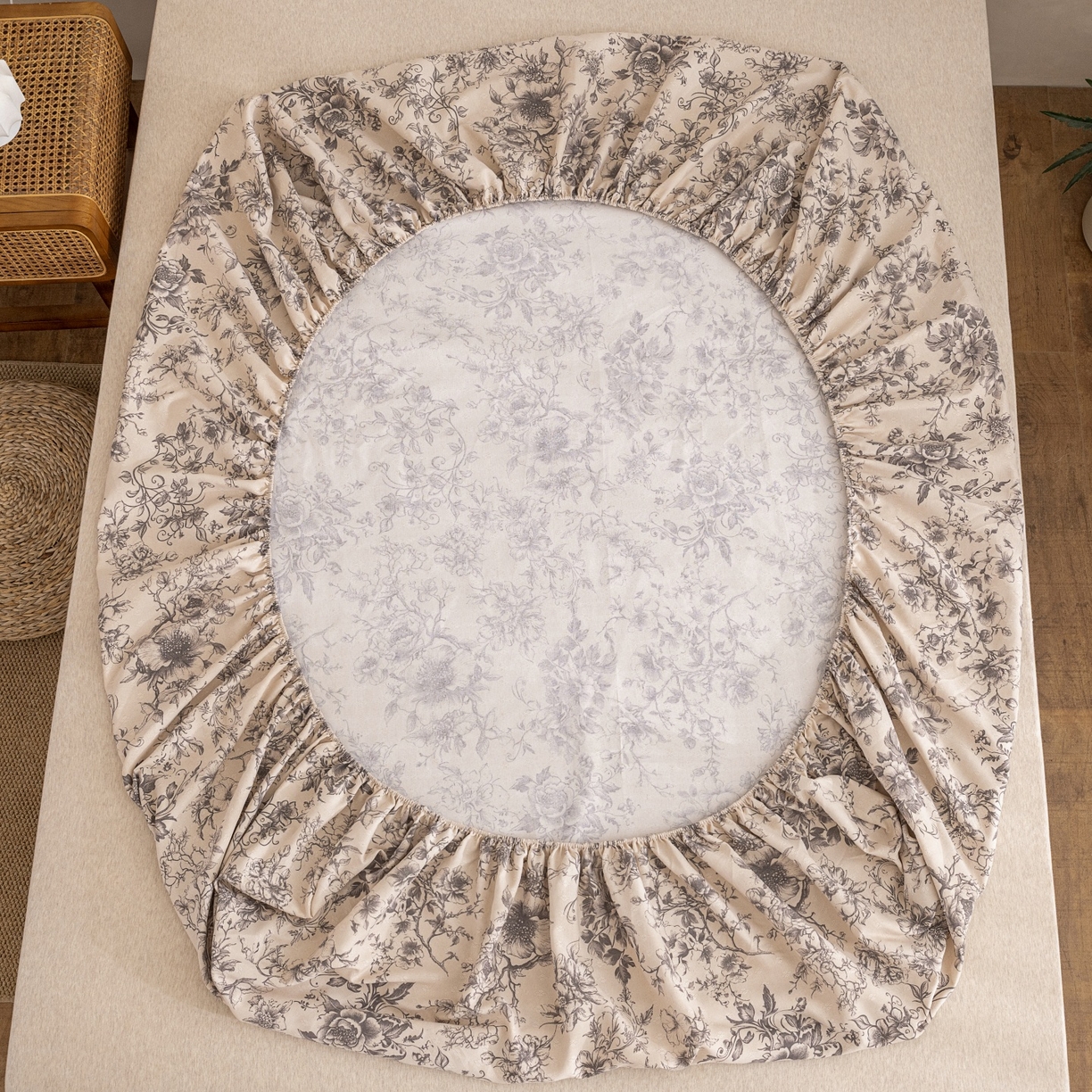 91家纺网 家纺一手货源 找家纺 金泰莱 2026春夏新款亚麻老粗布床笠 床笠单件 霜藤