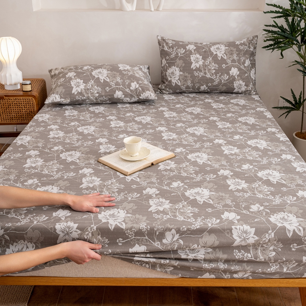 91家纺网 家纺一手货源 找家纺 金泰莱 2026春夏新款亚麻老粗布床笠 床笠单件 墨棠