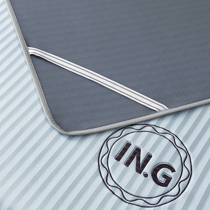 91家纺网 家纺一手货源 找家纺 印季家纺 2026新款刺绣冰感条纹全锦凉席席子三件套 冰川蓝-平铺款