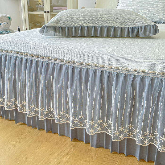 91家纺网 家纺一手货源 找家纺 铠畅家纺  2026新款冰豆豆PE高分子凉感印花床裙款凉席三件套 幸运树系列 幸运树-灰