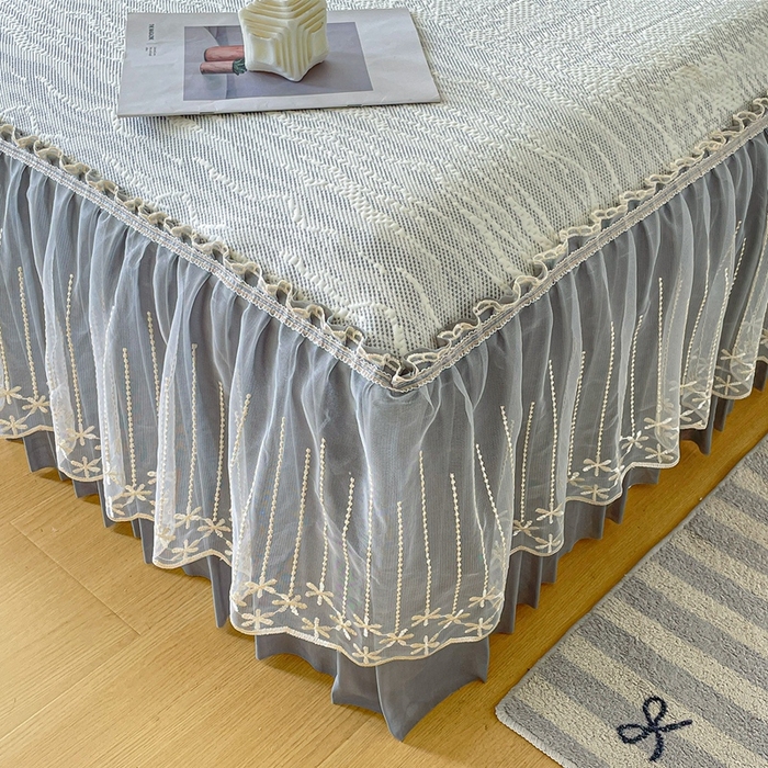 91家纺网 家纺一手货源 找家纺 铠畅家纺  2026新款冰豆豆PE高分子凉感印花床裙款凉席三件套 幸运树系列 幸运树-灰