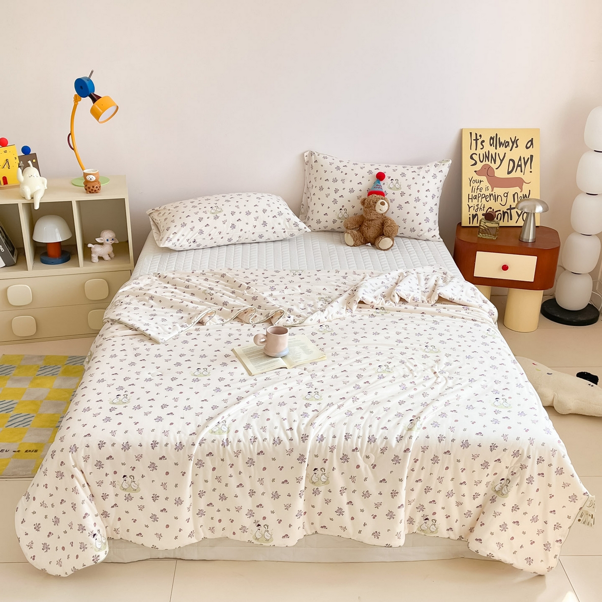 91家纺网 家纺一手货源 找家纺 一加一 2026新款A类牛奶丝针织棉大豆夏被夏凉被空调被 你好鸭！