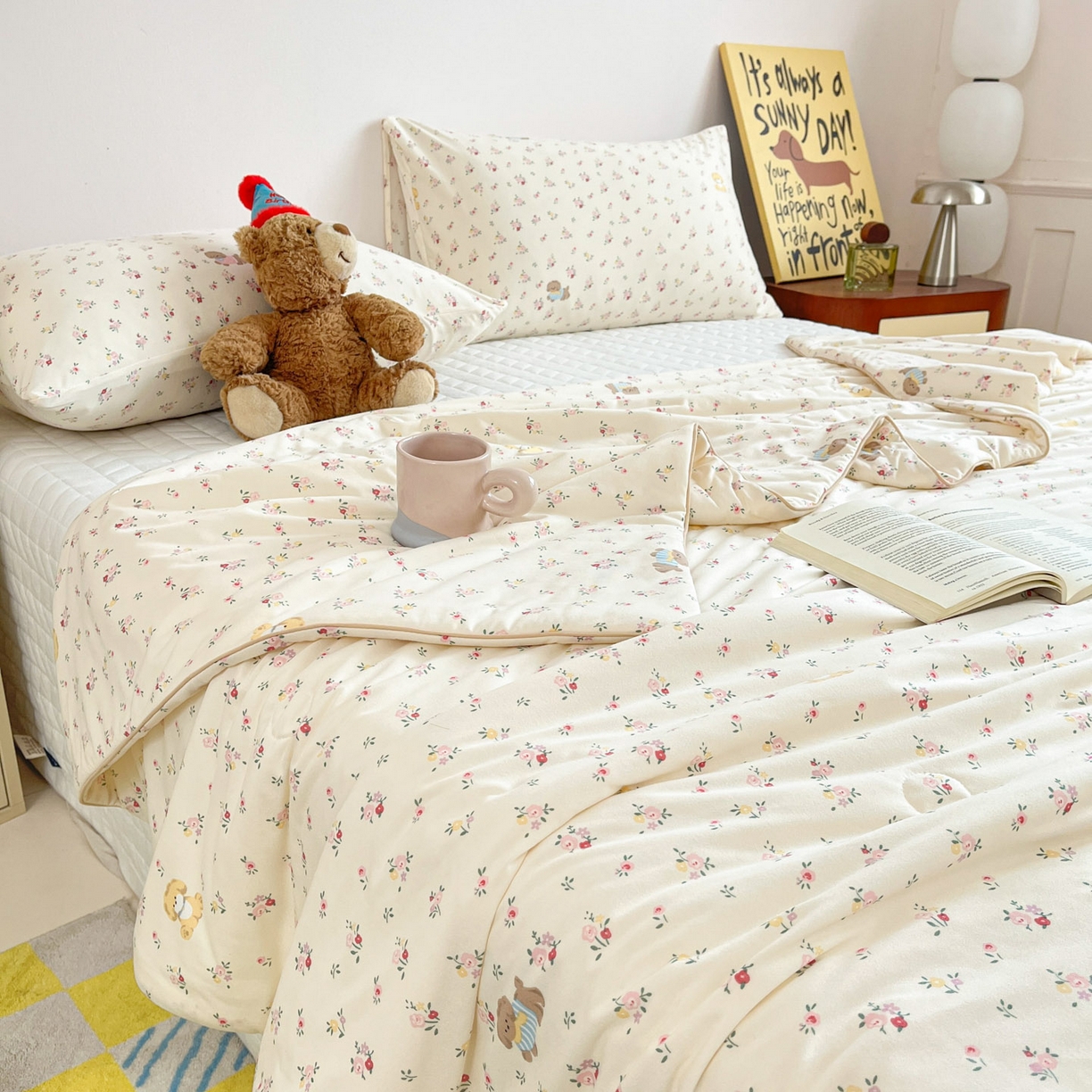 91家纺网 家纺一手货源 找家纺 一加一 2026新款A类牛奶丝针织棉大豆夏被夏凉被空调被 花径小狗