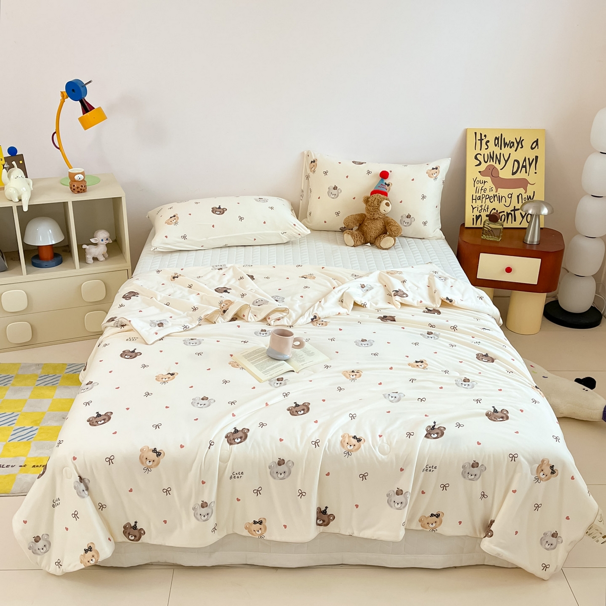 91家纺网 家纺一手货源 找家纺 一加一 2026新款A类牛奶丝针织棉大豆夏被夏凉被空调被 美拉德熊