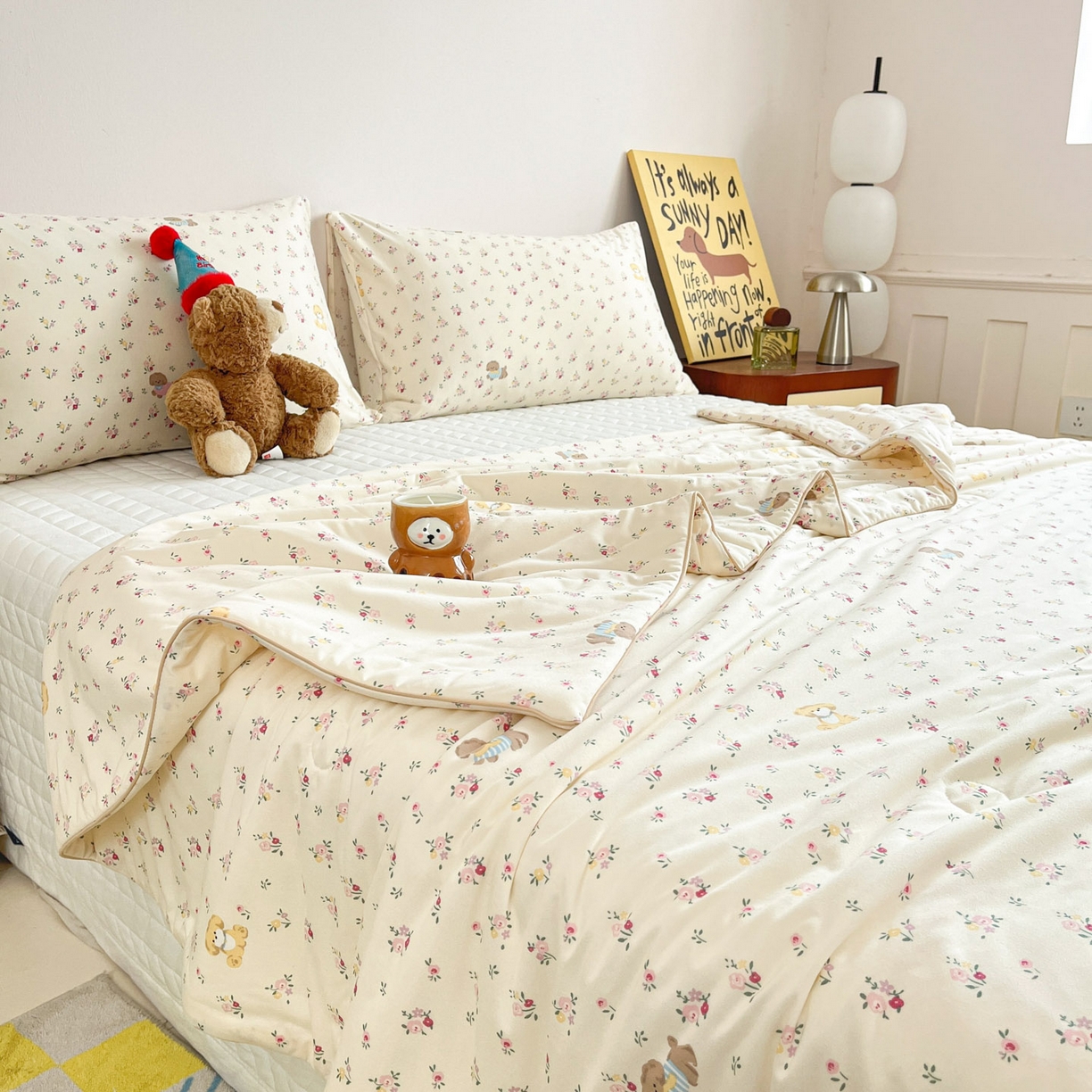 91家纺网 家纺一手货源 找家纺 一加一 2026新款A类牛奶丝针织棉大豆夏被夏凉被空调被 花径小狗