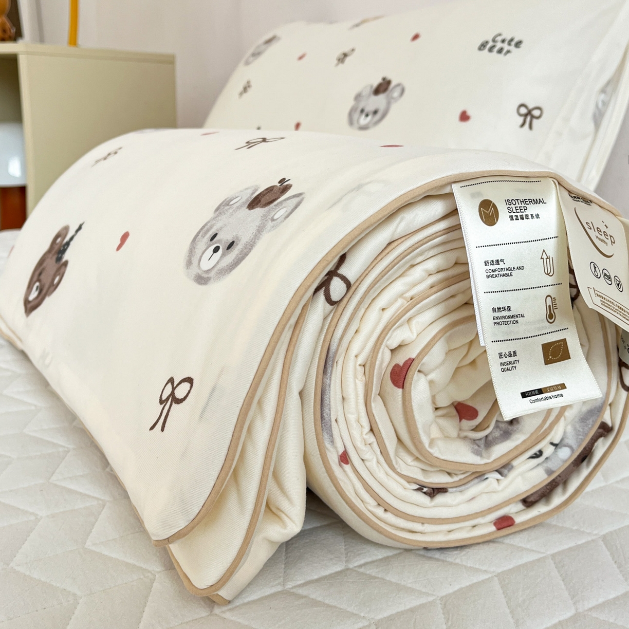 91家纺网 家纺一手货源 找家纺 一加一 2026新款A类牛奶丝针织棉大豆夏被夏凉被空调被 美拉德熊