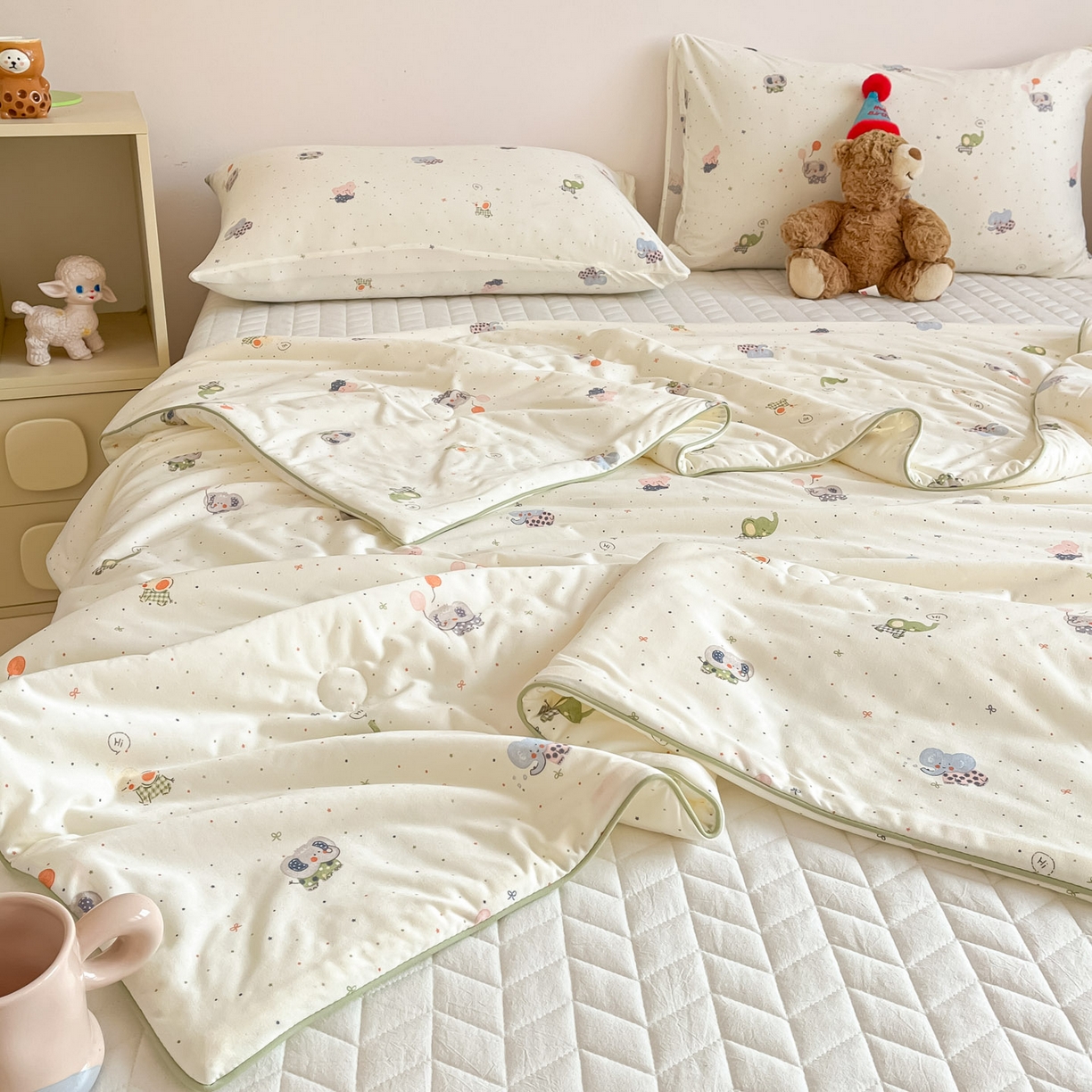 91家纺网 家纺一手货源 找家纺 一加一 2026新款A类牛奶丝针织棉大豆夏被夏凉被空调被 小象来喽