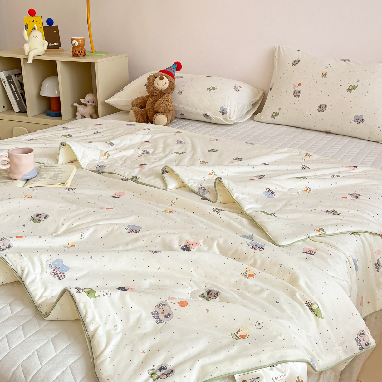 91家纺网 家纺一手货源 找家纺 一加一 2026新款A类牛奶丝针织棉大豆夏被夏凉被空调被 小象来喽