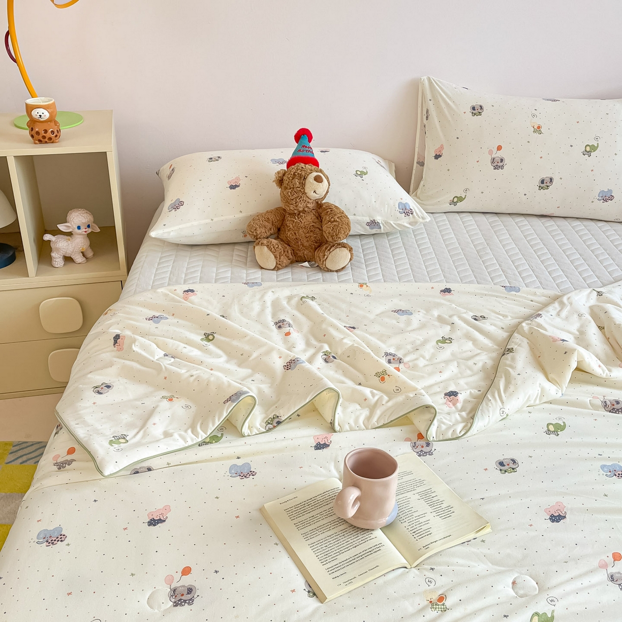 91家纺网 家纺一手货源 找家纺 一加一 2026新款A类牛奶丝针织棉大豆夏被夏凉被空调被 小象来喽