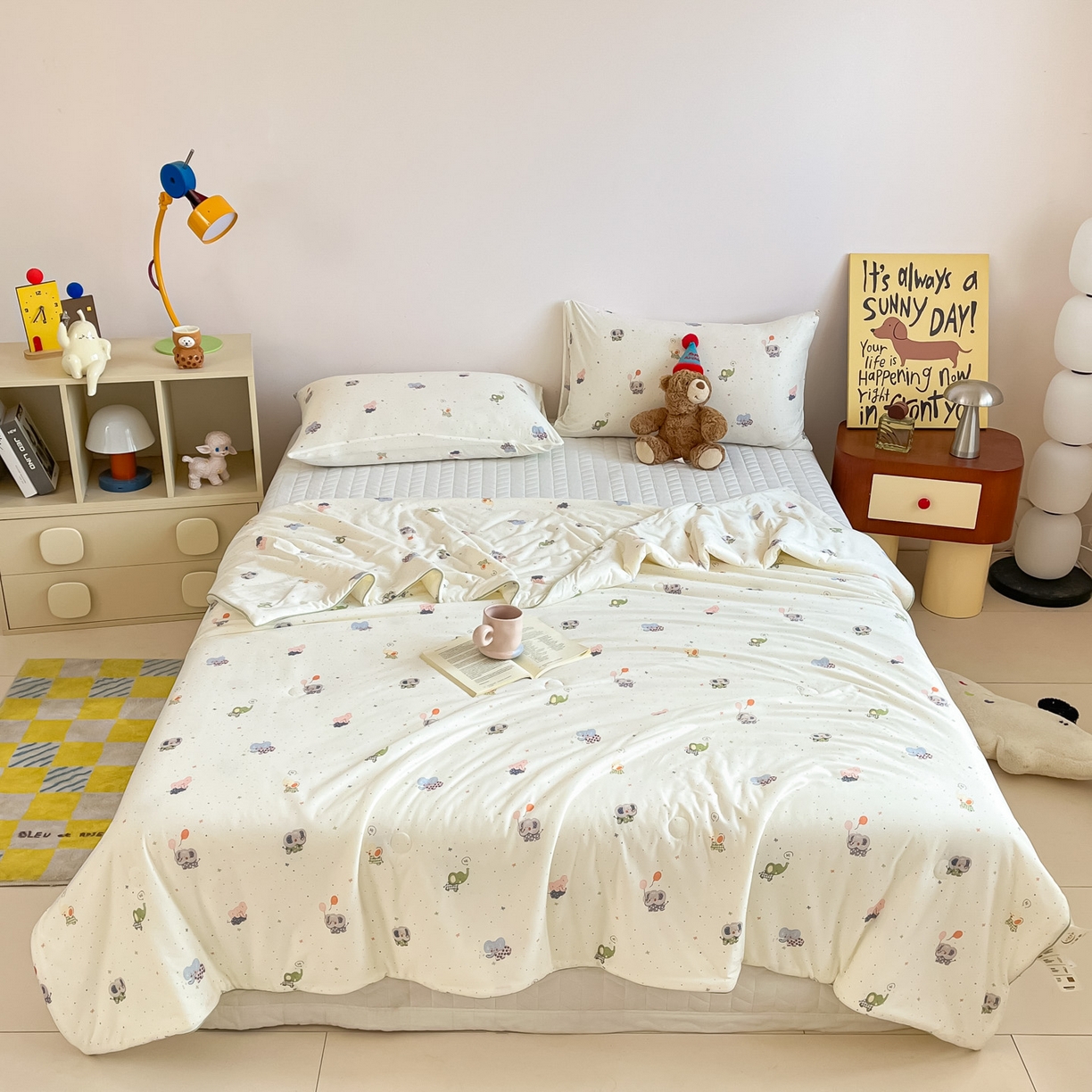 91家纺网 家纺一手货源 找家纺 一加一 2026新款A类牛奶丝针织棉大豆夏被夏凉被空调被 小象来喽