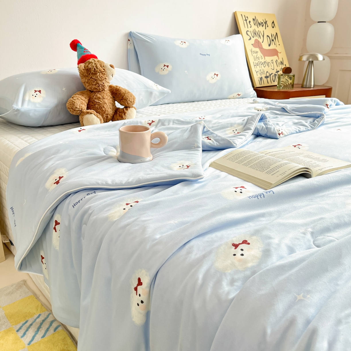 91家纺网 家纺一手货源 找家纺 一加一 2026新款A类牛奶丝针织棉大豆夏被夏凉被空调被 哈尼小狗