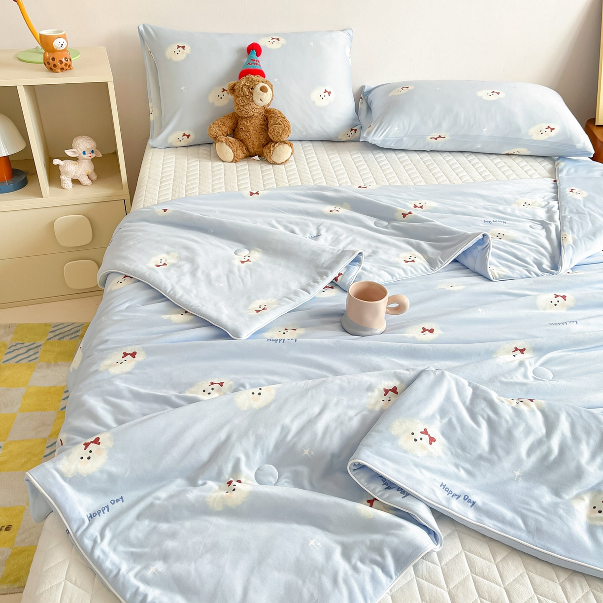 91家纺网 家纺一手货源 找家纺 一加一 2026新款A类牛奶丝针织棉大豆夏被夏凉被空调被 哈尼小狗