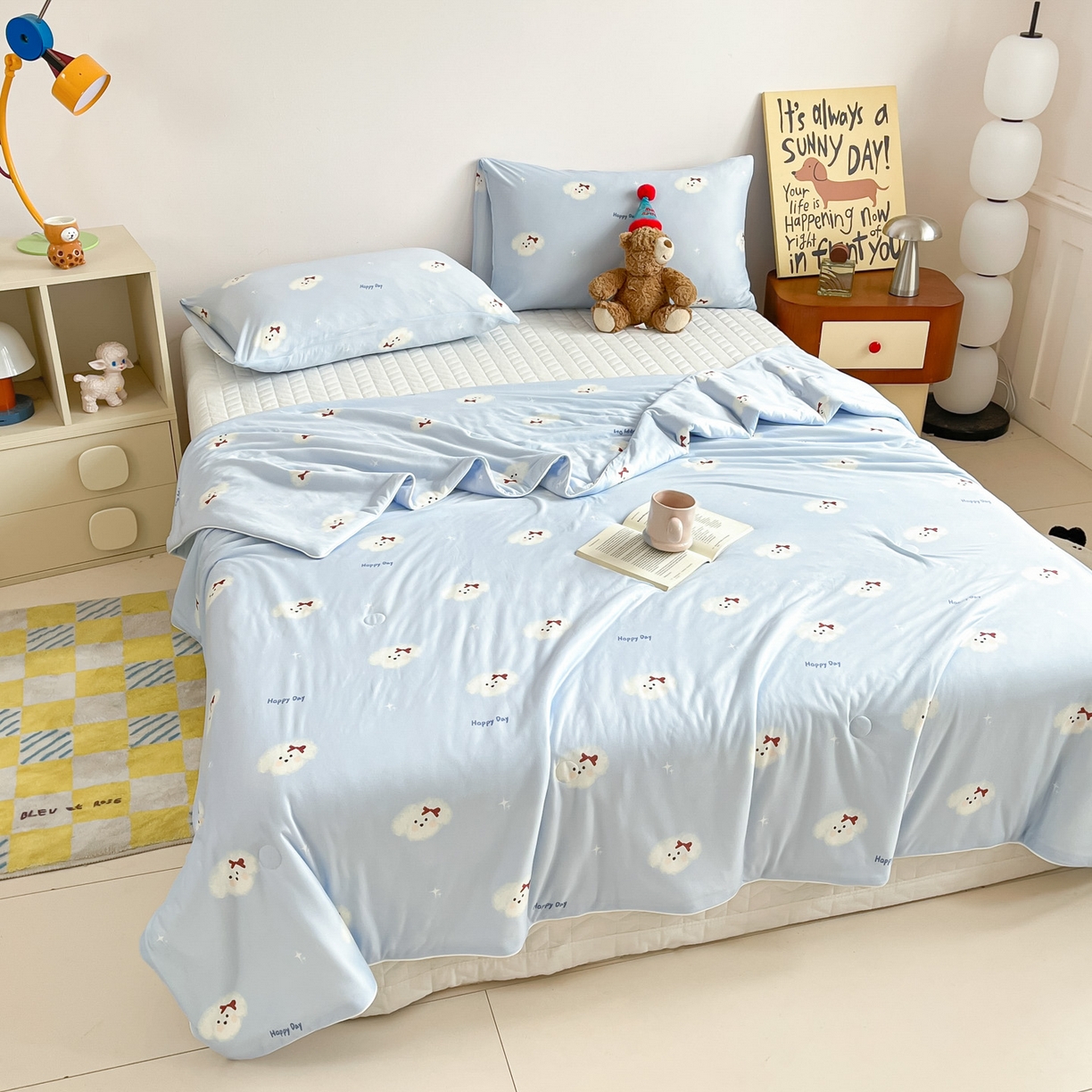 91家纺网 家纺一手货源 找家纺 一加一 2026新款A类牛奶丝针织棉大豆夏被夏凉被空调被 哈尼小狗