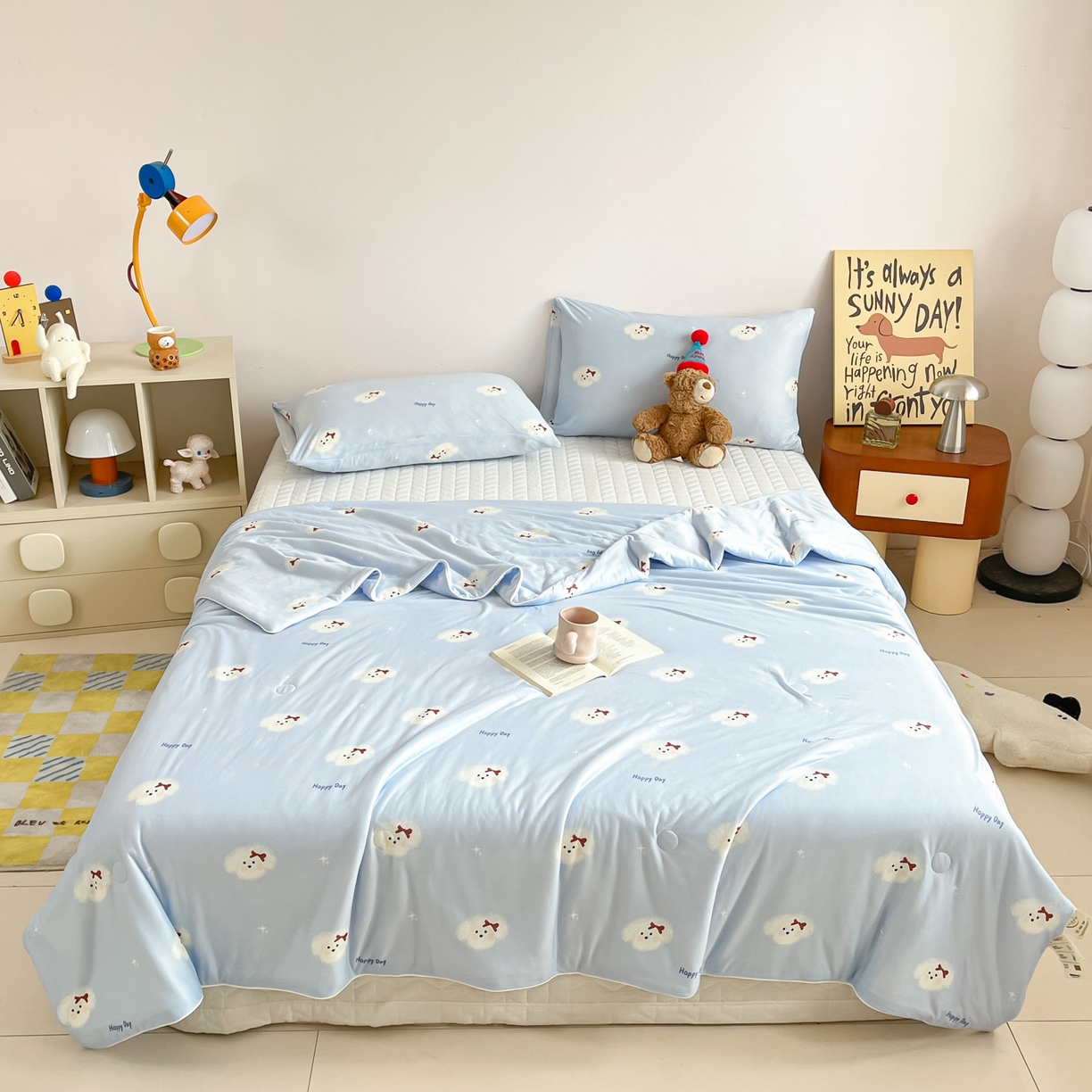 91家纺网 家纺一手货源 找家纺 一加一 2026新款A类牛奶丝针织棉大豆夏被夏凉被空调被 哈尼小狗