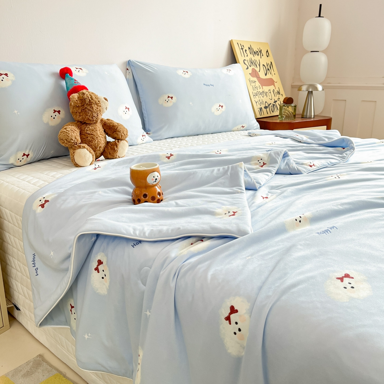 91家纺网 家纺一手货源 找家纺 一加一 2026新款A类牛奶丝针织棉大豆夏被夏凉被空调被 哈尼小狗