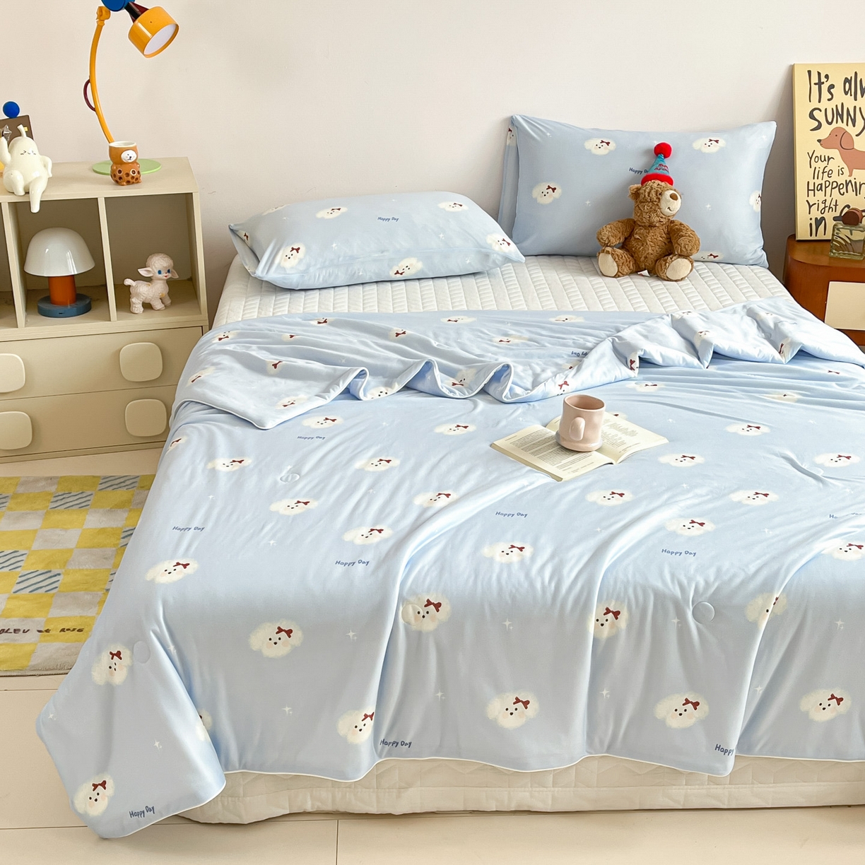 91家纺网 家纺一手货源 找家纺 一加一 2026新款A类牛奶丝针织棉大豆夏被夏凉被空调被 哈尼小狗