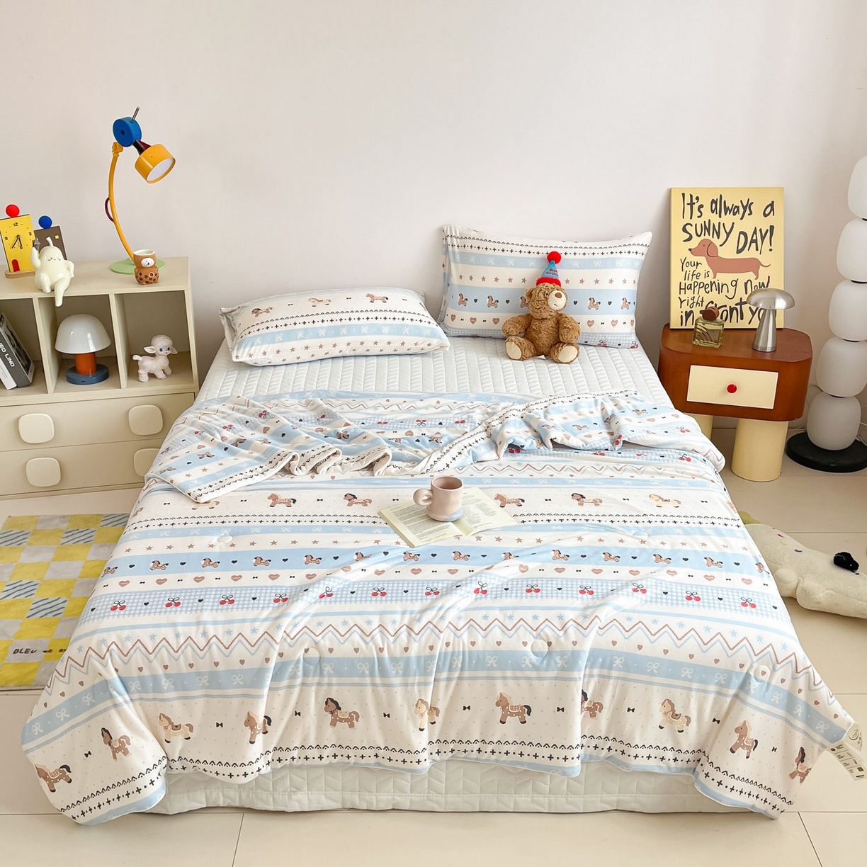 91家纺网 家纺一手货源 找家纺 一加一 2026新款A类牛奶丝针织棉大豆夏被夏凉被空调被 幸运加马