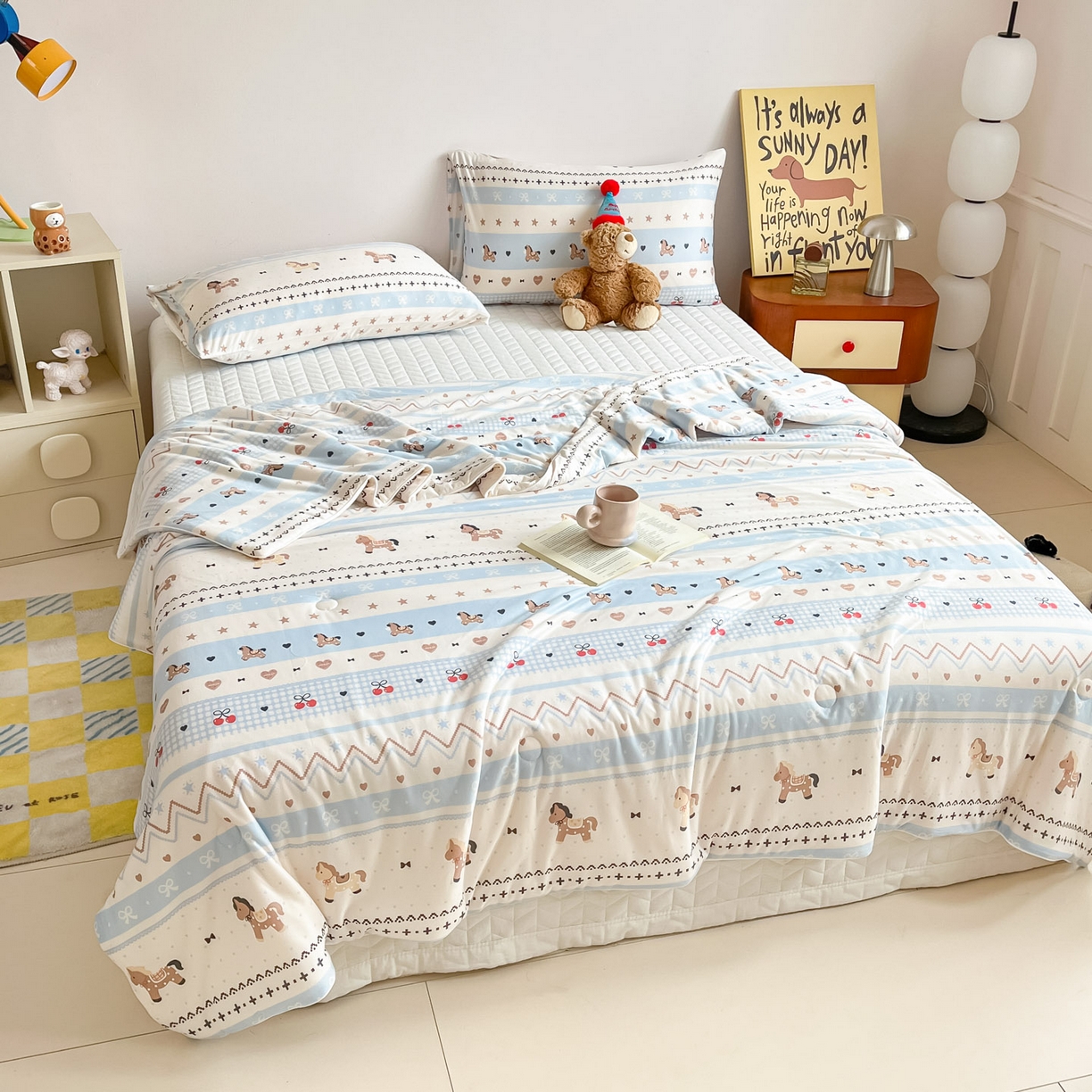 91家纺网 家纺一手货源 找家纺 一加一 2026新款A类牛奶丝针织棉大豆夏被夏凉被空调被 幸运加马