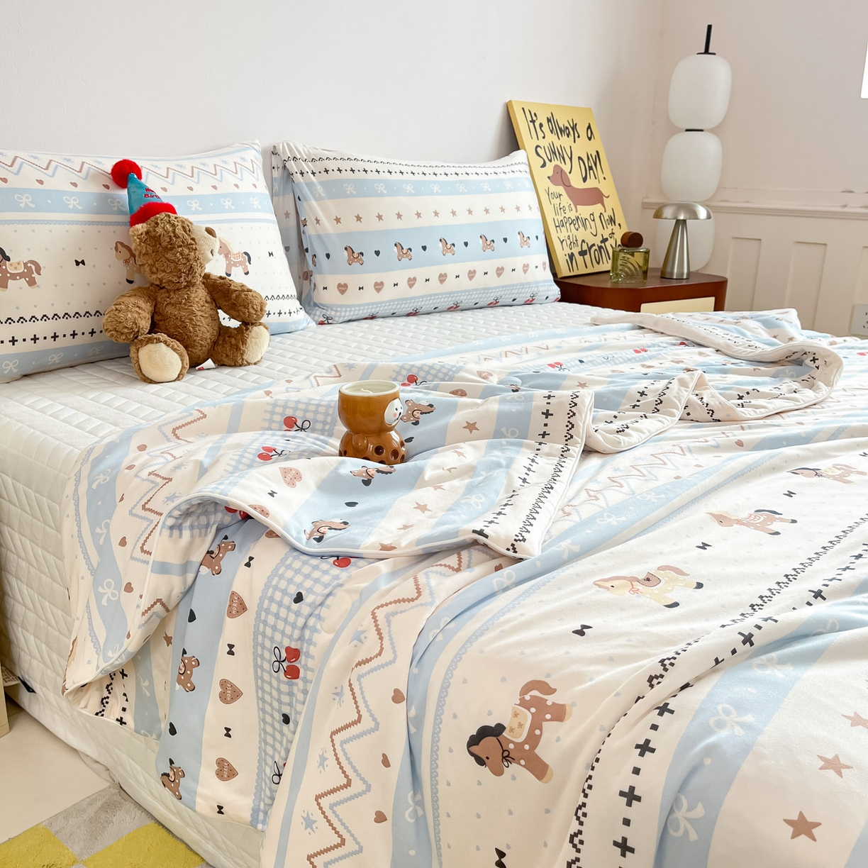 91家纺网 家纺一手货源 找家纺 一加一 2026新款A类牛奶丝针织棉大豆夏被夏凉被空调被 幸运加马