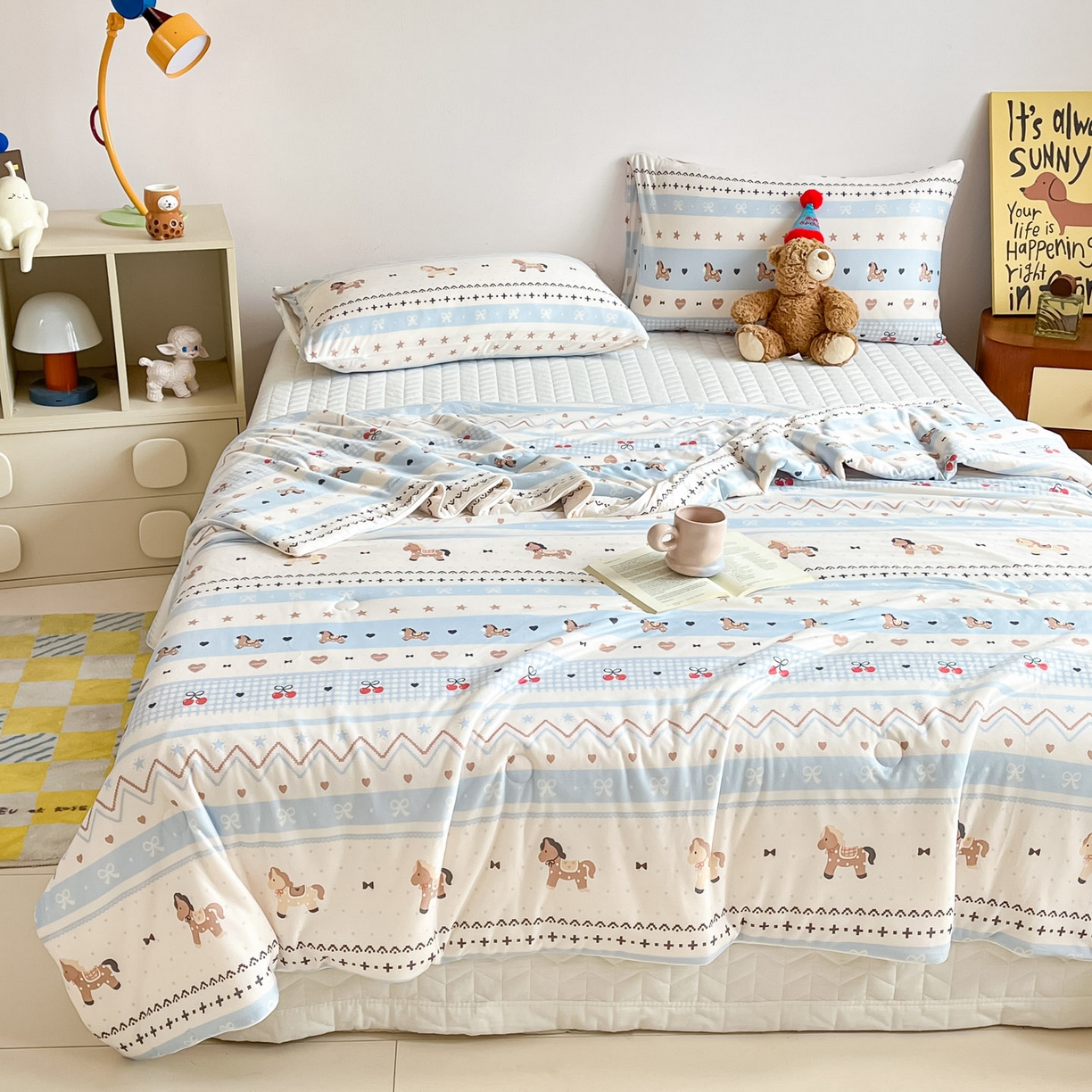 91家纺网 家纺一手货源 找家纺 一加一 2026新款A类牛奶丝针织棉大豆夏被夏凉被空调被 幸运加马