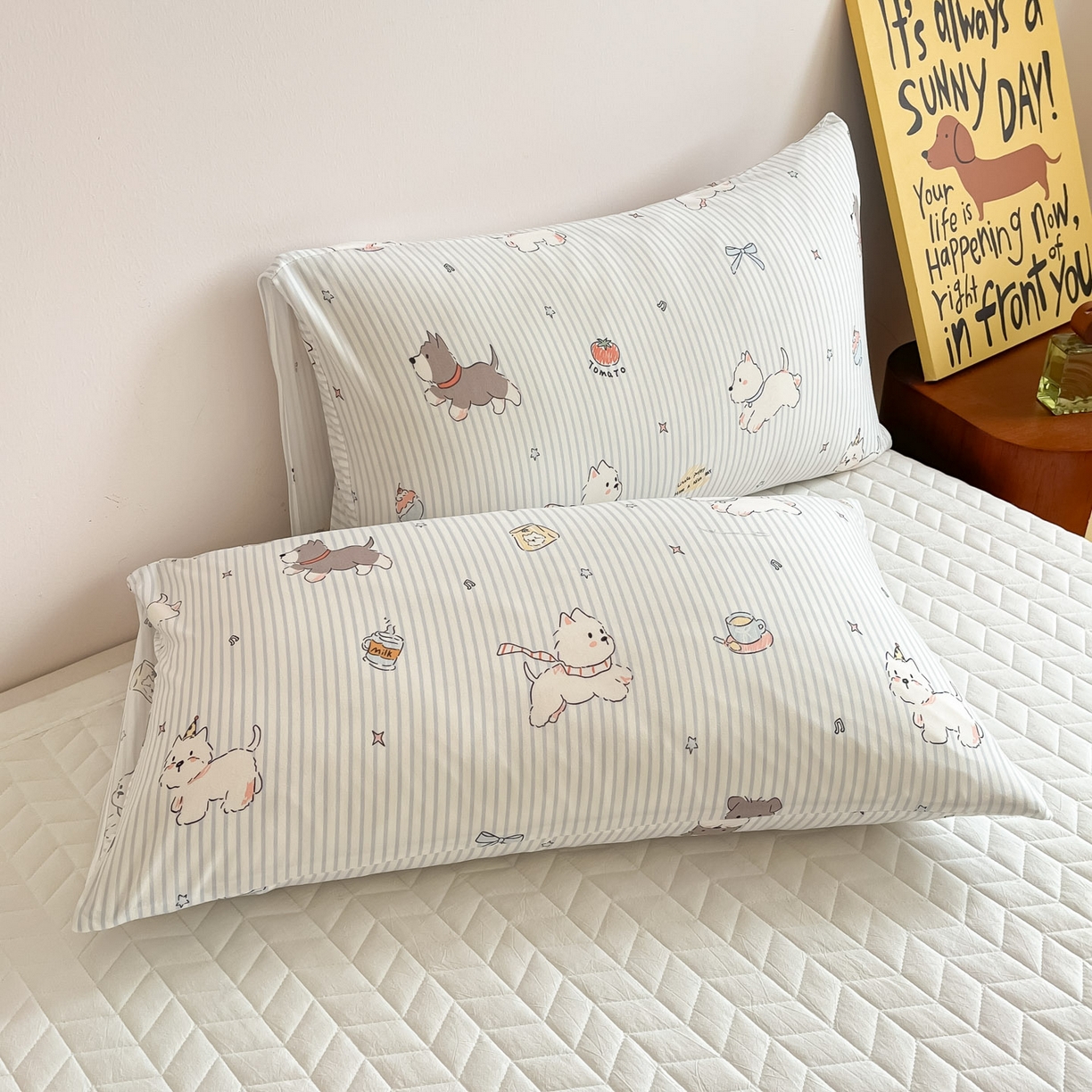 91家纺网 家纺一手货源 找家纺 一加一 2026新款A类牛奶丝针织棉大豆夏被夏凉被空调被 条纹西高地