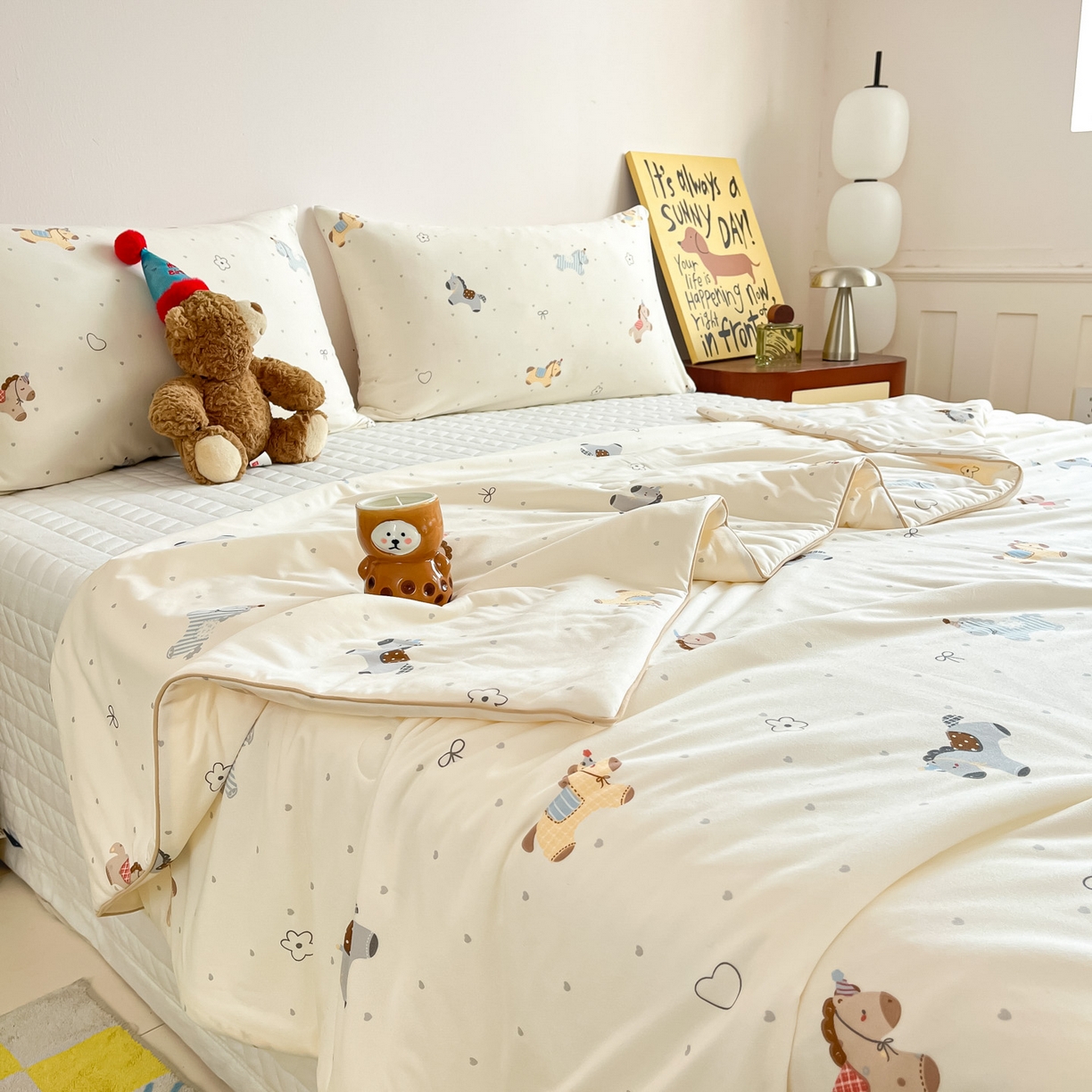 91家纺网 家纺一手货源 找家纺 一加一 2026新款A类牛奶丝针织棉大豆夏被夏凉被空调被 快乐小马驹